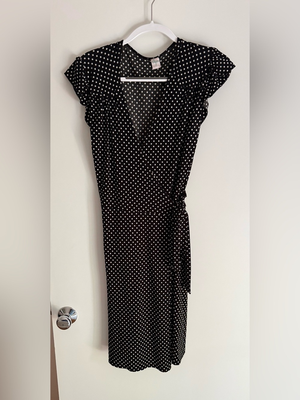 Black & White Polka Dot Wrap Dress | Flutter Sleeve Side Tie